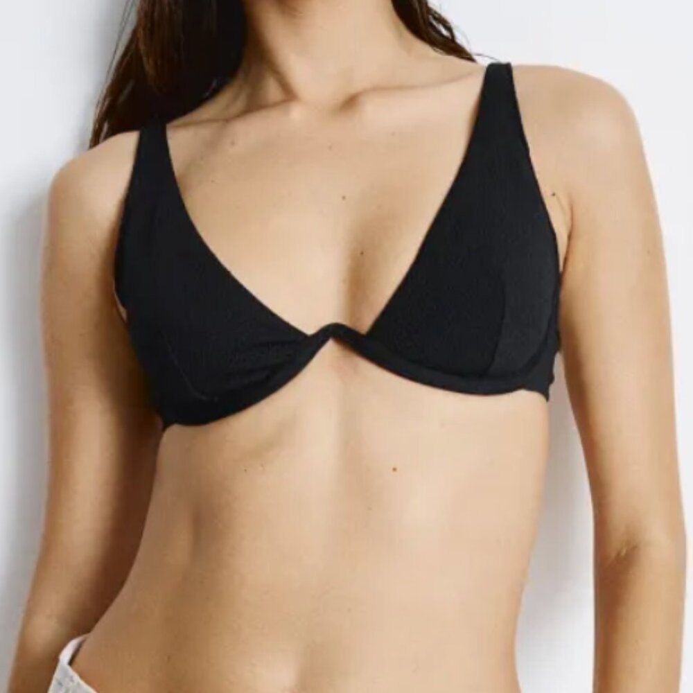 H&M Black Plunge Push-Up Padded Bikini Top Swim Beach Basic Minimalist 34B Small